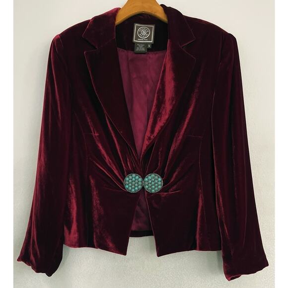 Double D Ranch VTG Velvet Blazer Women L Red Silk Blend Luxurious Party Holiday - Picture 1 of 10